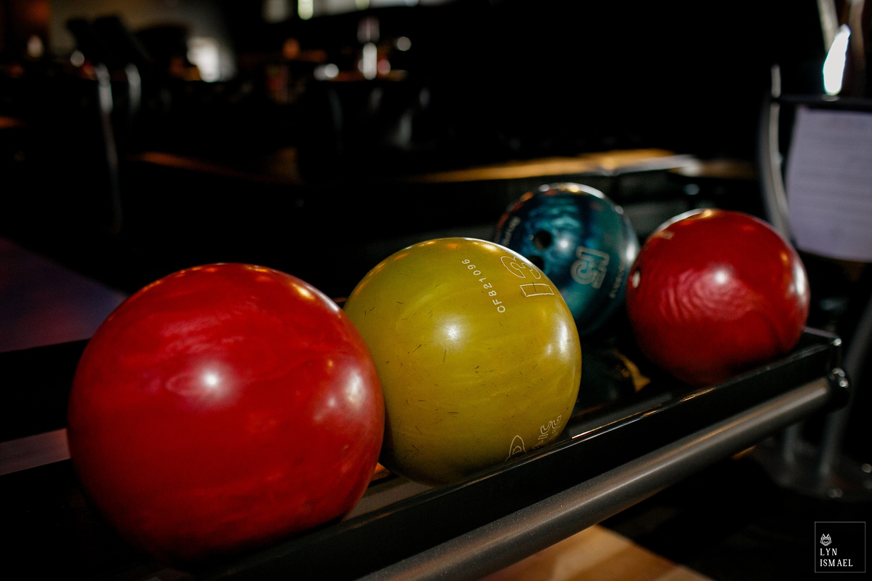 Bowling balls at Kingpin bowling lounge
