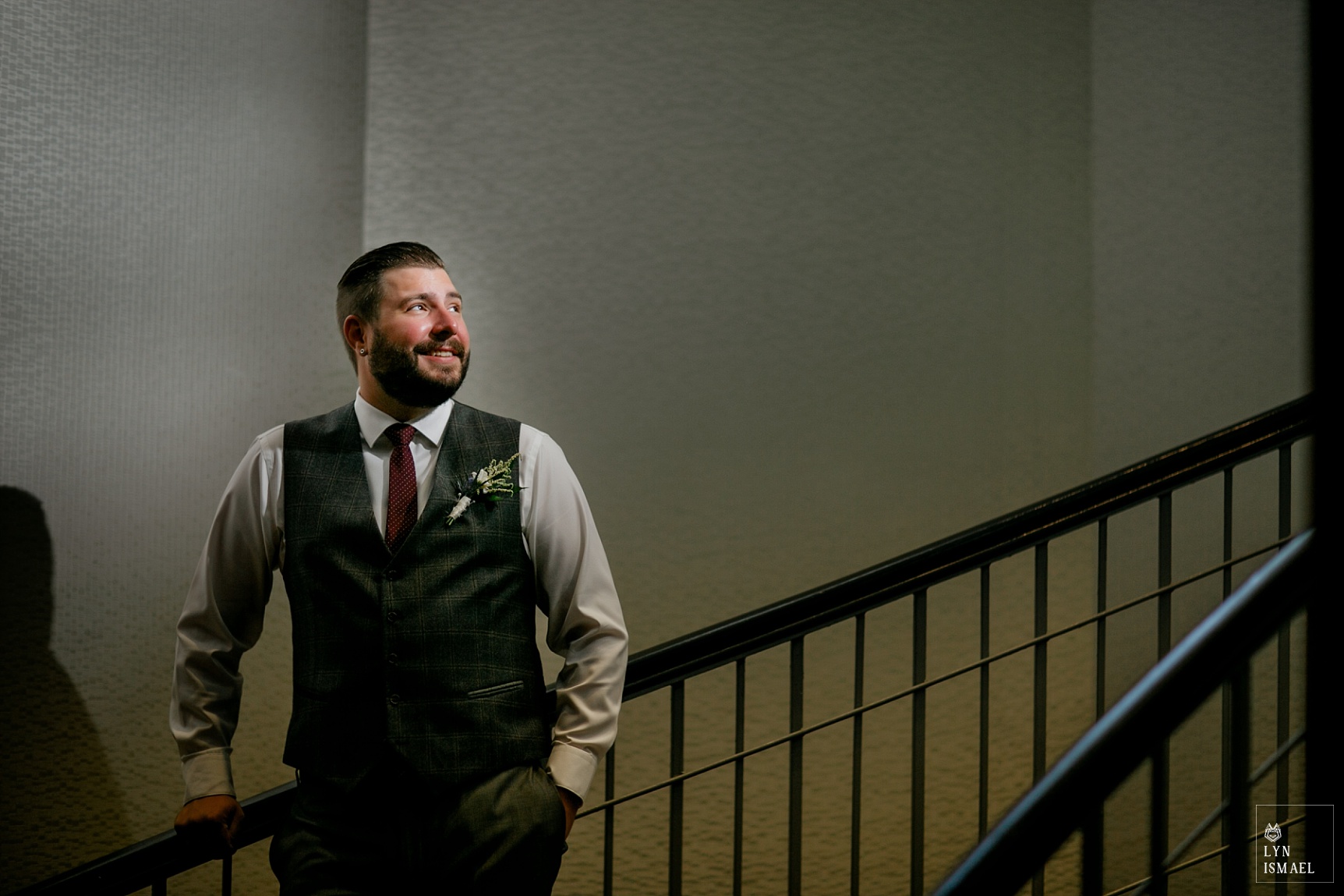 Portrait of the groom before his wedding ceremony in Kitchener