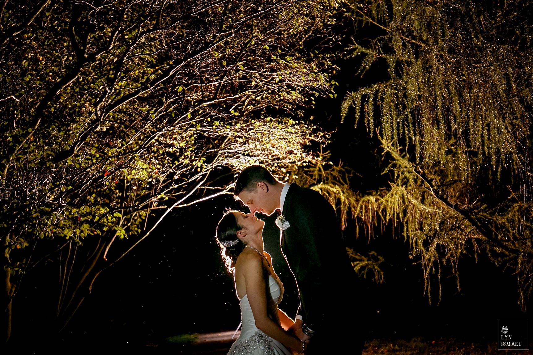 Night portrait of bride and groom at Knollwood Golf and Country Club