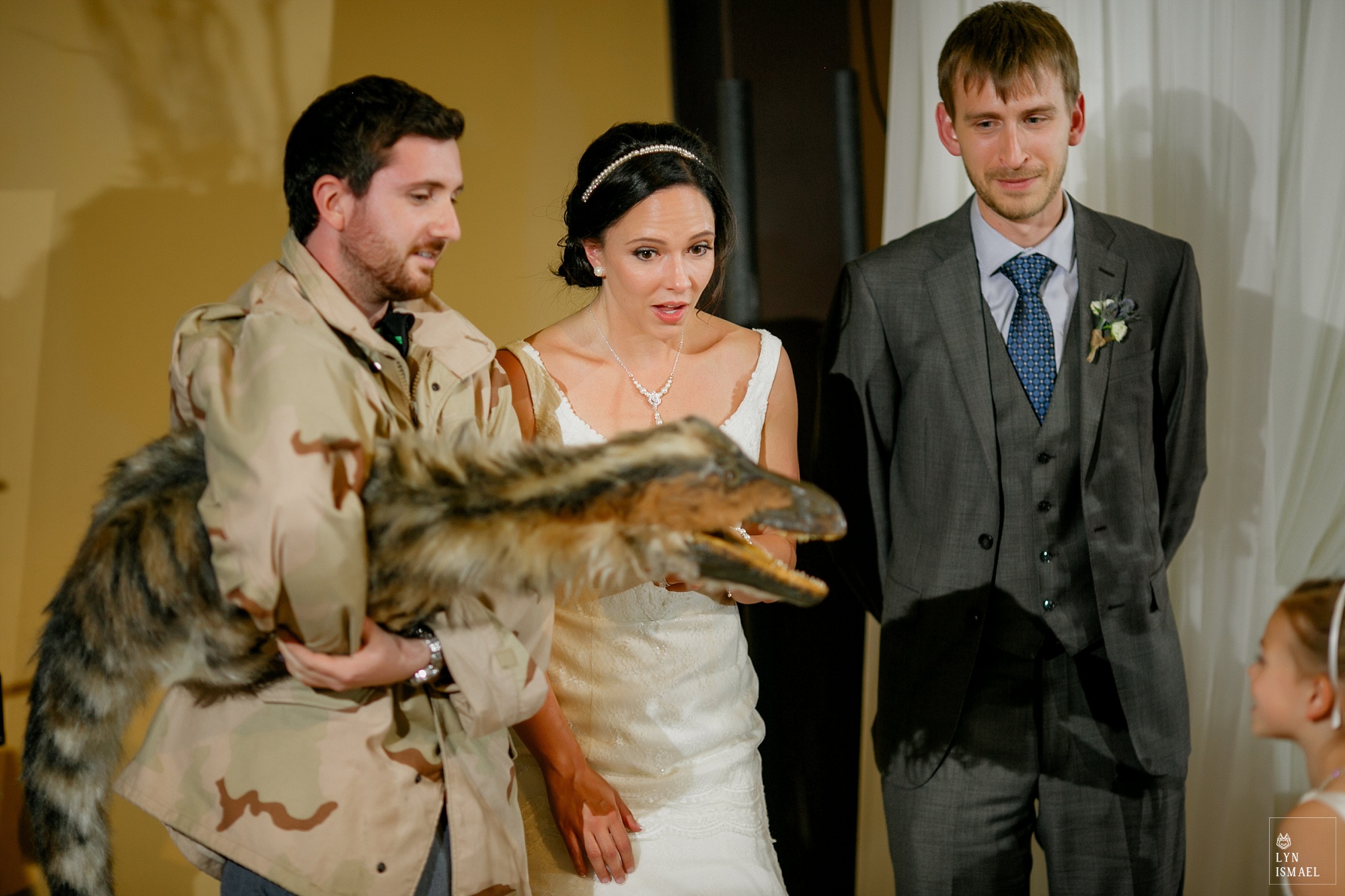 Dinosaur puppet made an appearance a wedding reception at THEMUSEUM