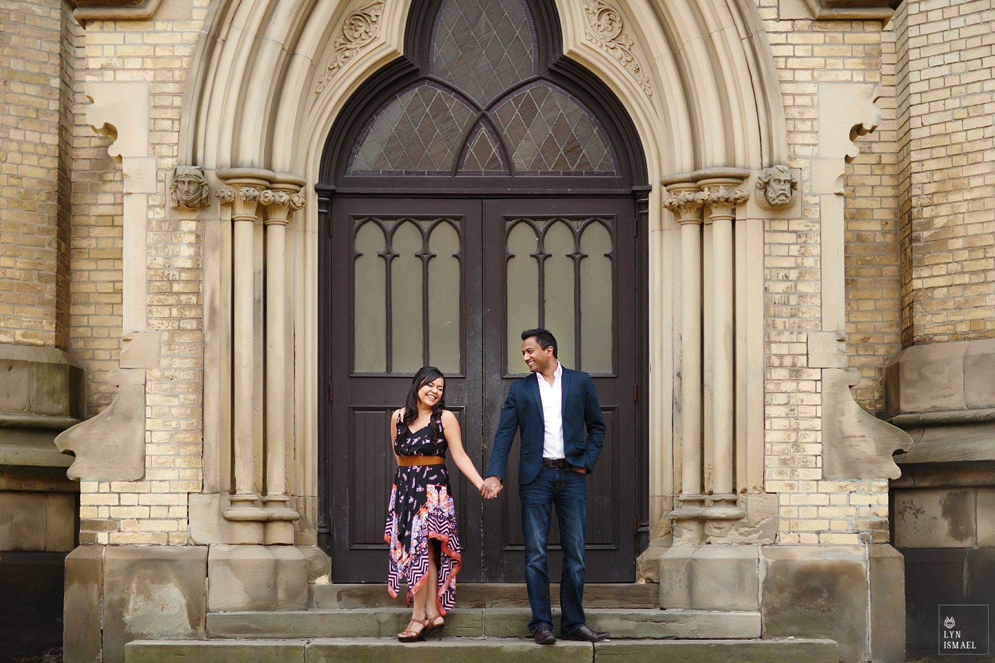 engagement session in front of St James Cathedral in Toronto