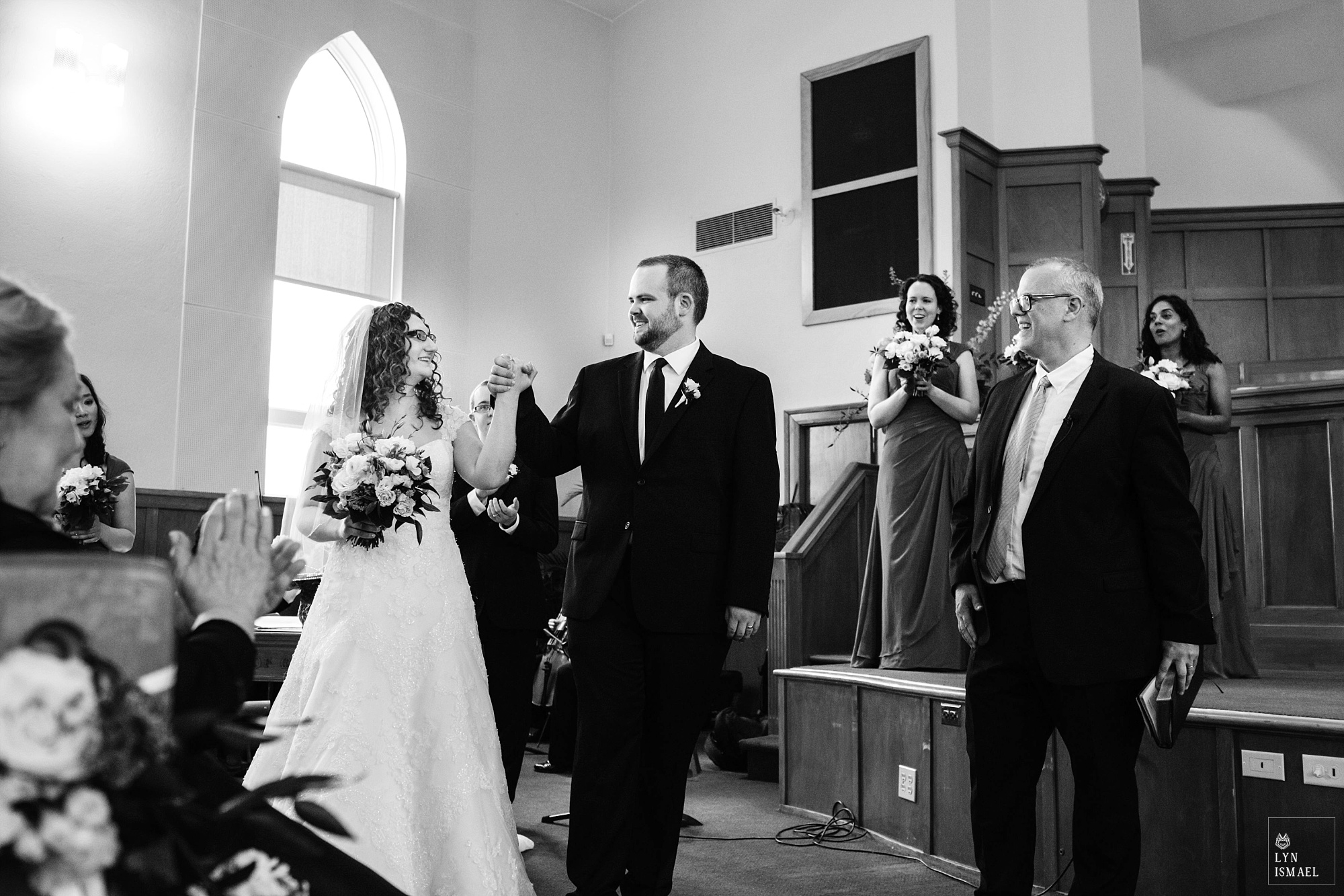 Bride and groom announced as newlyweds at the Kitchener Mennonite Brethren Church
