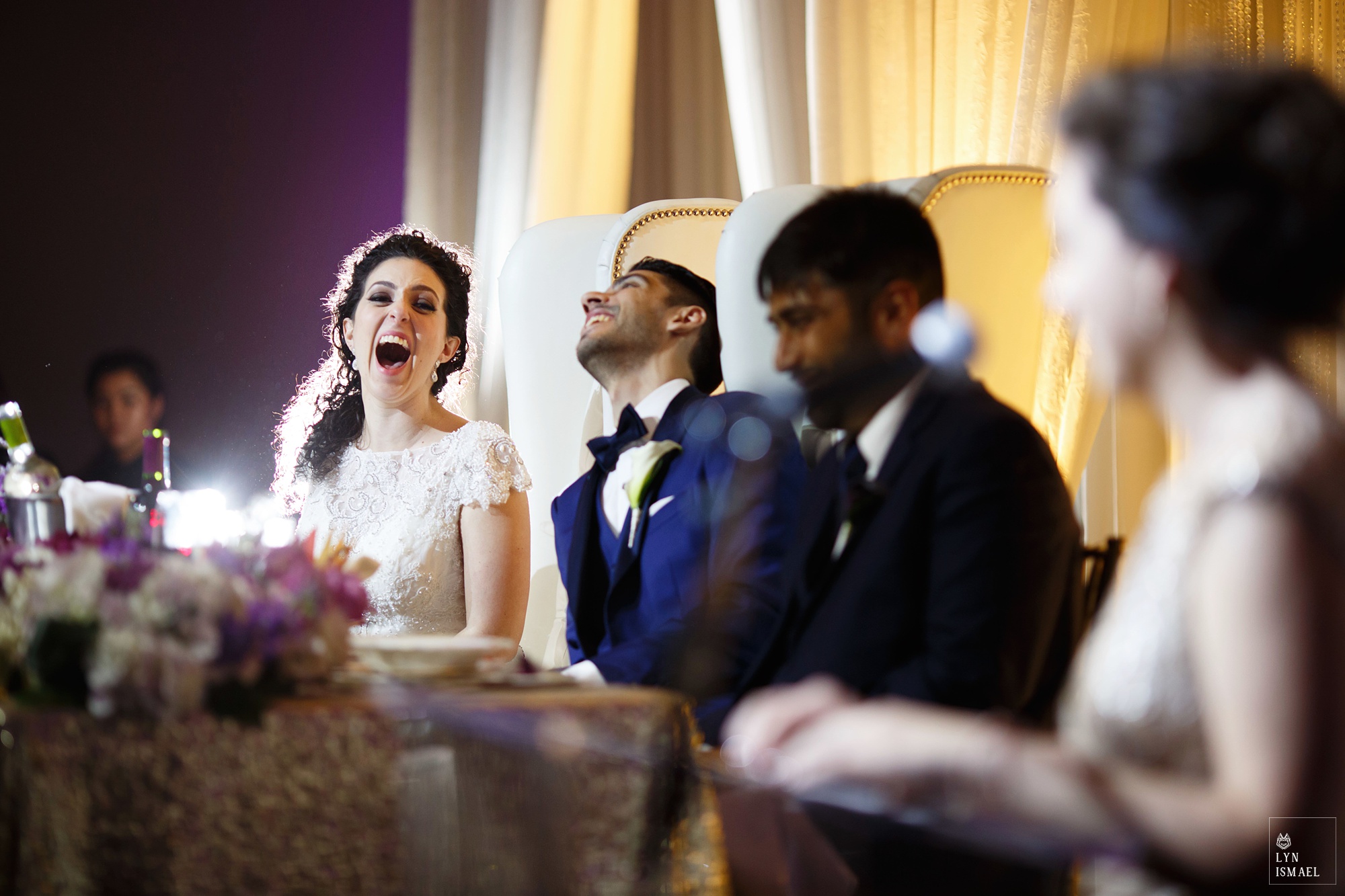 Bride reacts to her sister's speech.