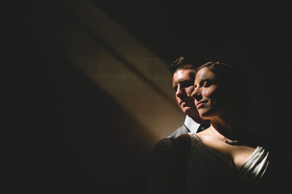 A dramatic portrait of the bride and groom photographed by Toronto fine art wedding photographer
