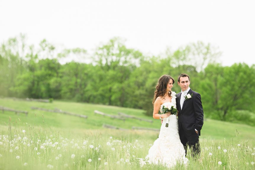 Toronto wedding photographer photographs a portrait of the bride and groom at the Waterstone Estate and Farms.