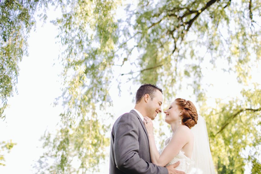 Beautiful portrait under the willow tree by a couple that had their wedding at Nithridge Estates.