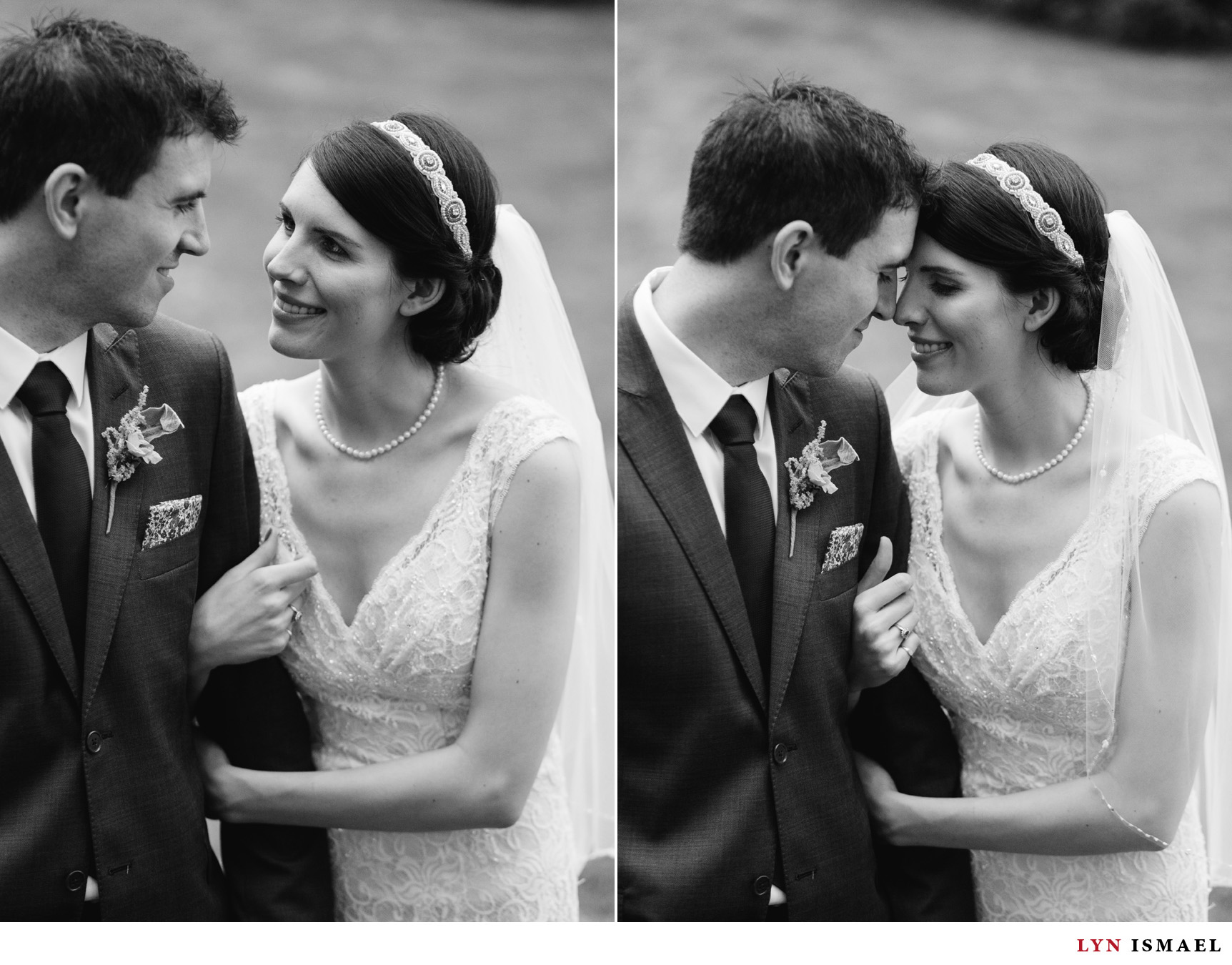 Black and white portraits of the bride and groom who got married at the Windermere Manor.